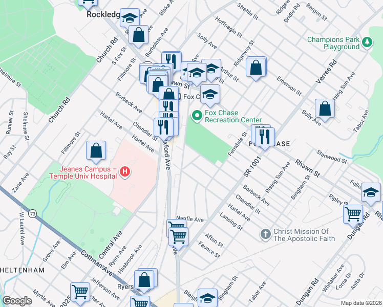 map of restaurants, bars, coffee shops, grocery stores, and more near 610 Borbeck Avenue in Philadelphia