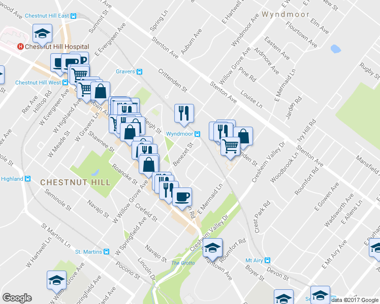 map of restaurants, bars, coffee shops, grocery stores, and more near 7916 Ardleigh Street in Philadelphia
