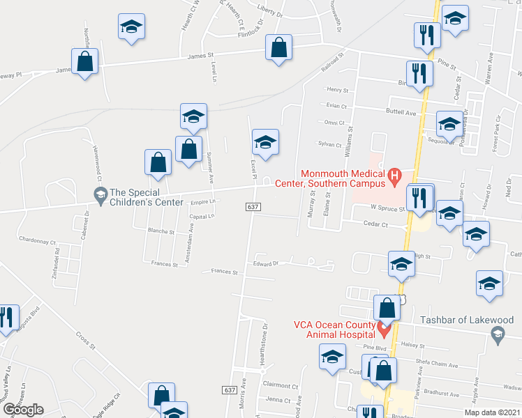 map of restaurants, bars, coffee shops, grocery stores, and more near 484 Prospect Street in Lakewood