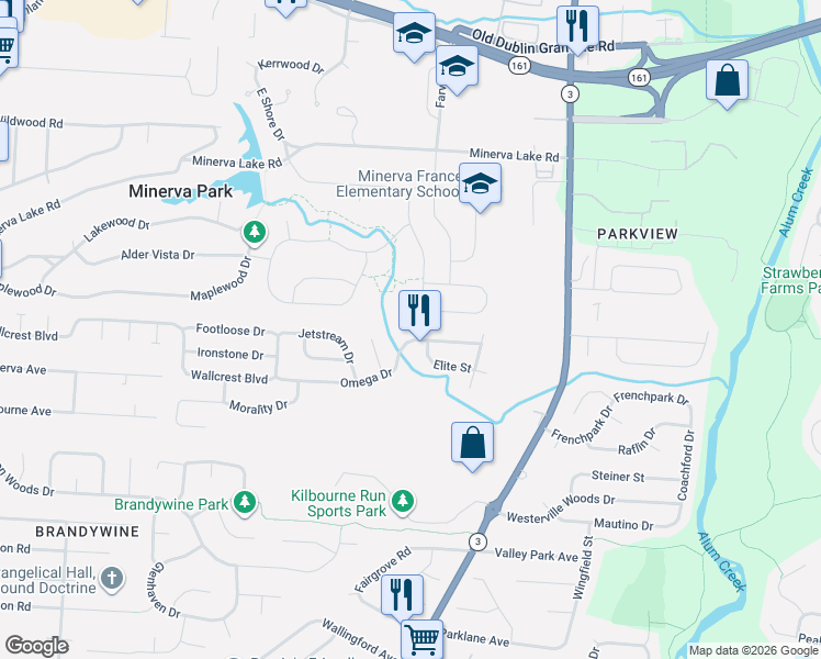 map of restaurants, bars, coffee shops, grocery stores, and more near 3332 Omega Dr in Columbus