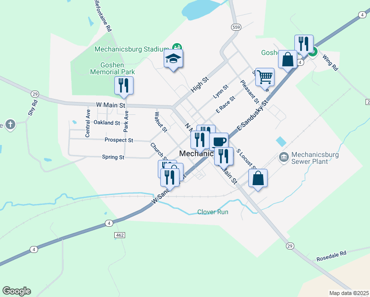 map of restaurants, bars, coffee shops, grocery stores, and more near 40 Walnut Street in Mechanicsburg