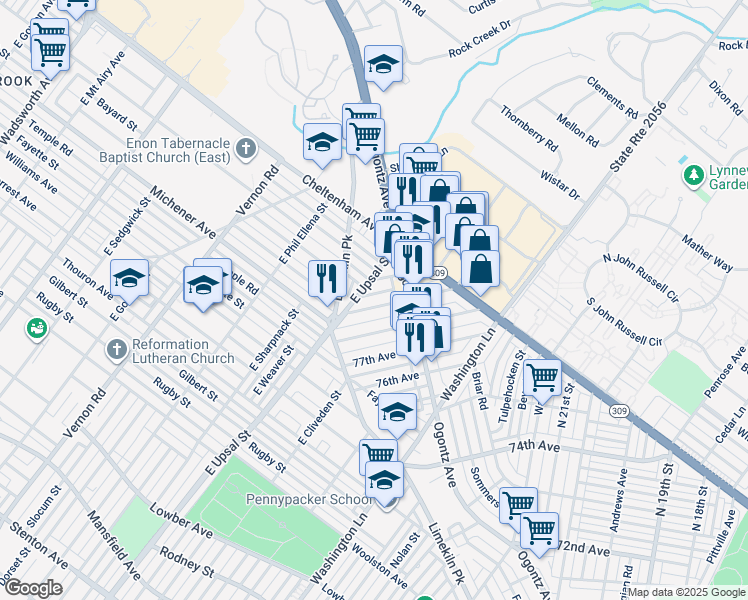 map of restaurants, bars, coffee shops, grocery stores, and more near 2445 79th Avenue in Philadelphia