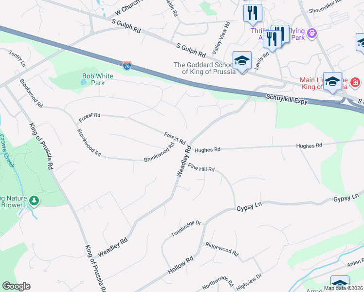 map of restaurants, bars, coffee shops, grocery stores, and more near 696 Forest Road in Wayne