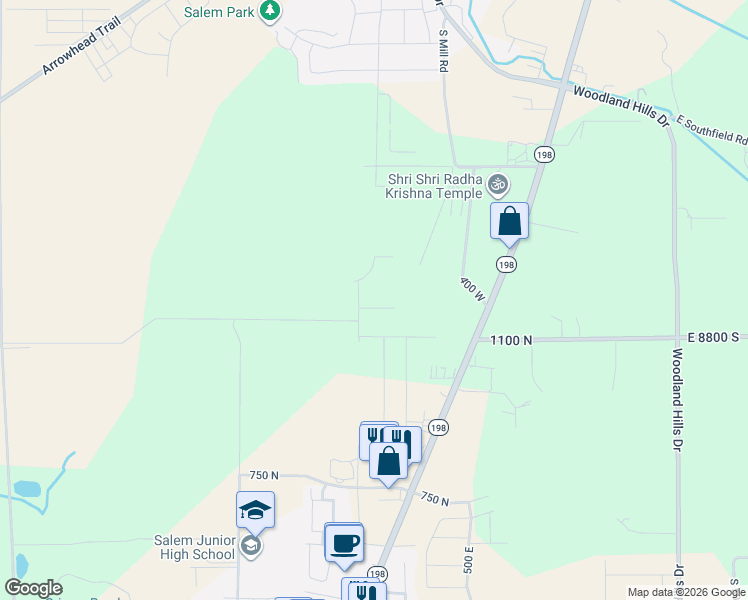 map of restaurants, bars, coffee shops, grocery stores, and more near 287 East 1150 North in Salem