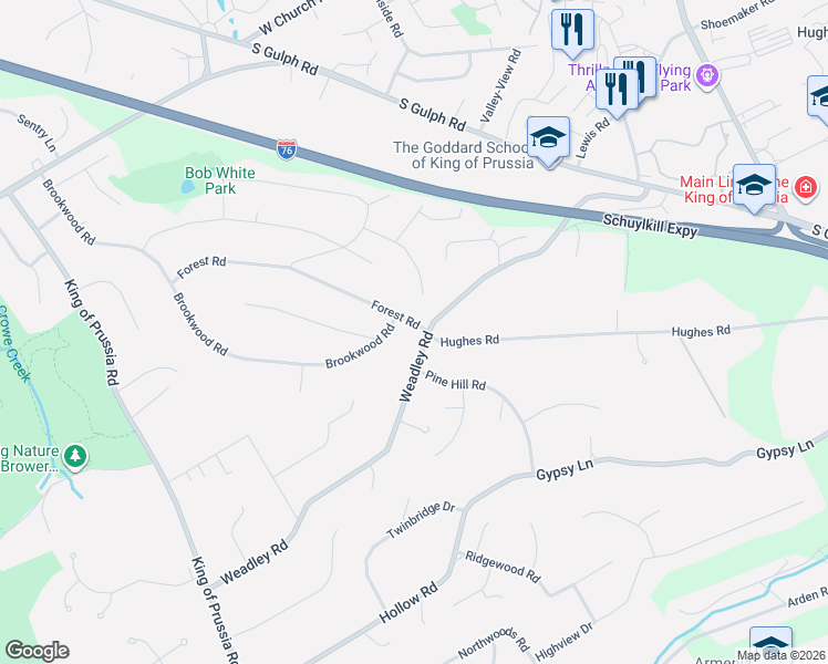 map of restaurants, bars, coffee shops, grocery stores, and more near 696 Forest Road in Wayne