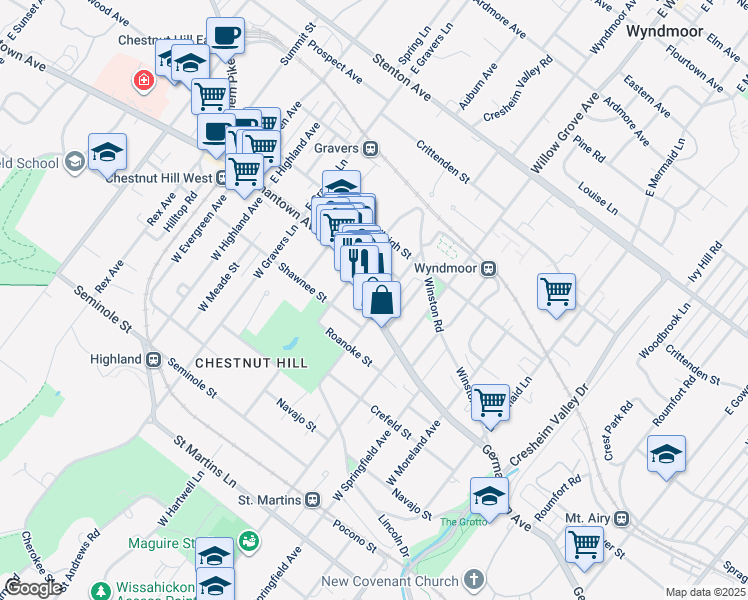 map of restaurants, bars, coffee shops, grocery stores, and more near 8109 Germantown Avenue in Philadelphia