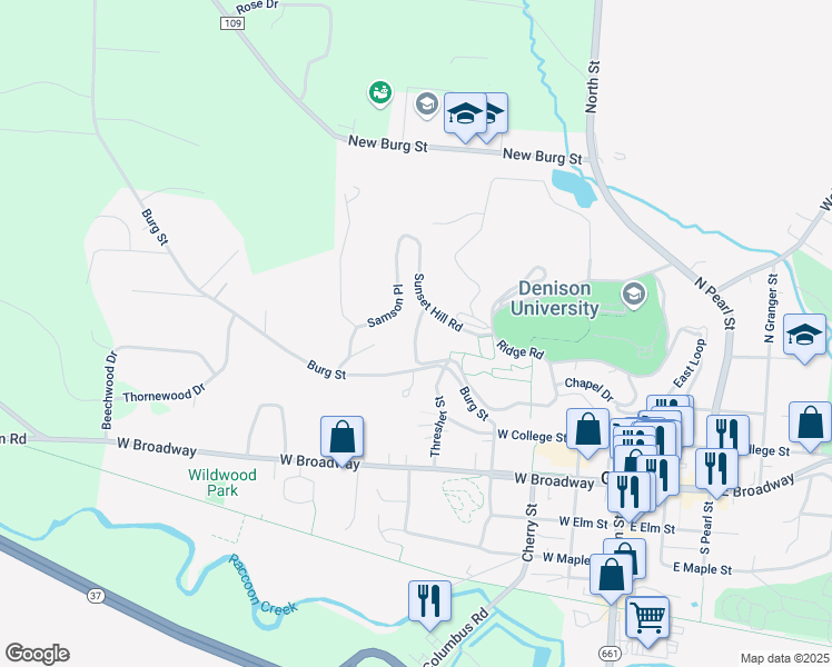 map of restaurants, bars, coffee shops, grocery stores, and more near West Loop in Granville