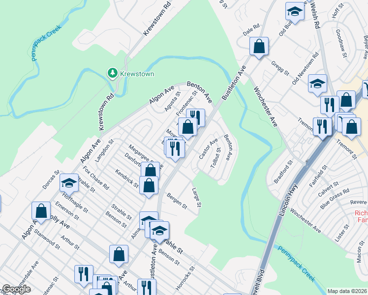 map of restaurants, bars, coffee shops, grocery stores, and more near 1821 Evarts Street in Philadelphia