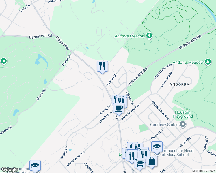 map of restaurants, bars, coffee shops, grocery stores, and more near 811 Green Valley Drive in Philadelphia