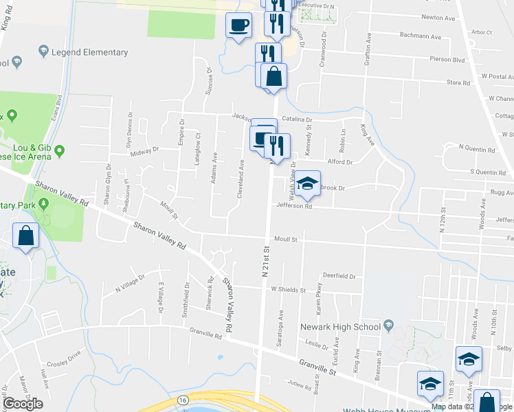 map of restaurants, bars, coffee shops, grocery stores, and more near 881-891 North 21st Street in Newark