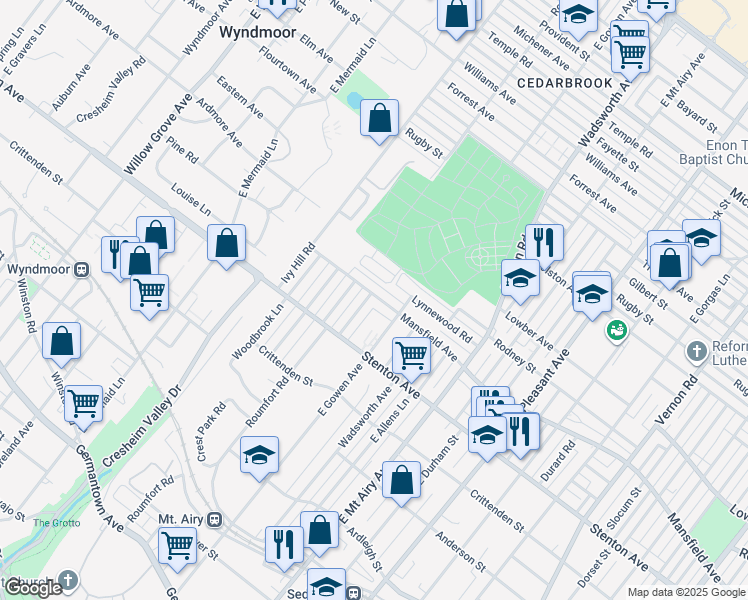map of restaurants, bars, coffee shops, grocery stores, and more near 942 McPherson Street in Philadelphia
