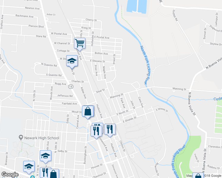 map of restaurants, bars, coffee shops, grocery stores, and more near 492 Maple Avenue in Newark