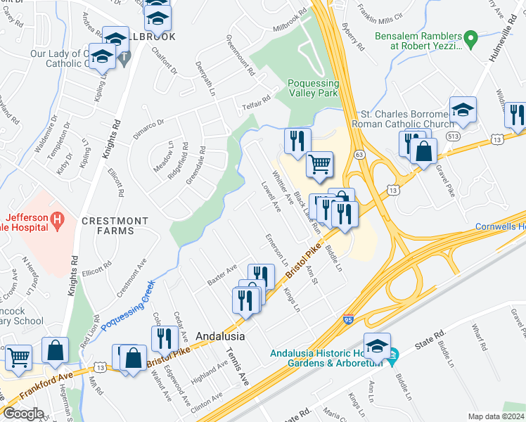 map of restaurants, bars, coffee shops, grocery stores, and more near 1143 Dana Avenue in Andalusia