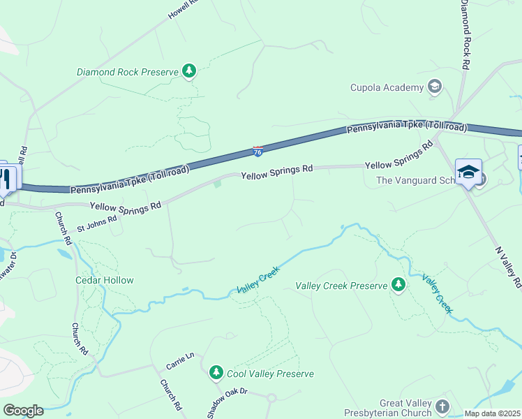map of restaurants, bars, coffee shops, grocery stores, and more near 31 Salem Way in Malvern