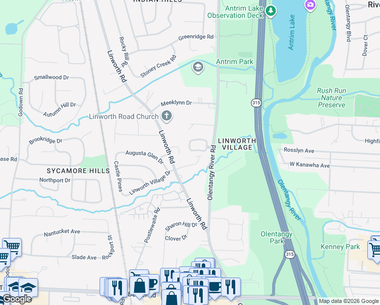 map of restaurants, bars, coffee shops, grocery stores, and more near 829 Katherines Wood Drive in Columbus