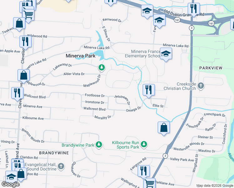 map of restaurants, bars, coffee shops, grocery stores, and more near 3022 Jetstream Drive in Columbus