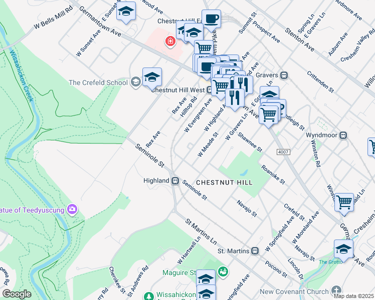 map of restaurants, bars, coffee shops, grocery stores, and more near 237 West Highland Avenue in Philadelphia