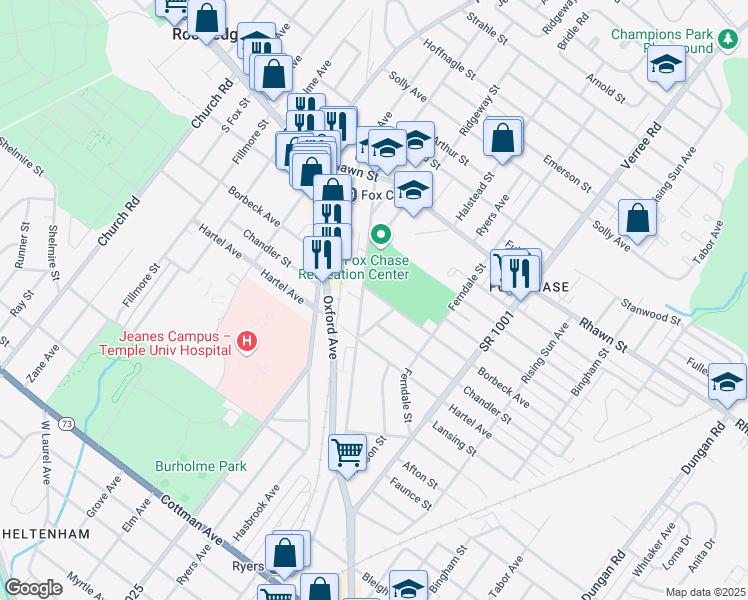 map of restaurants, bars, coffee shops, grocery stores, and more near 610 Borbeck Avenue in Philadelphia