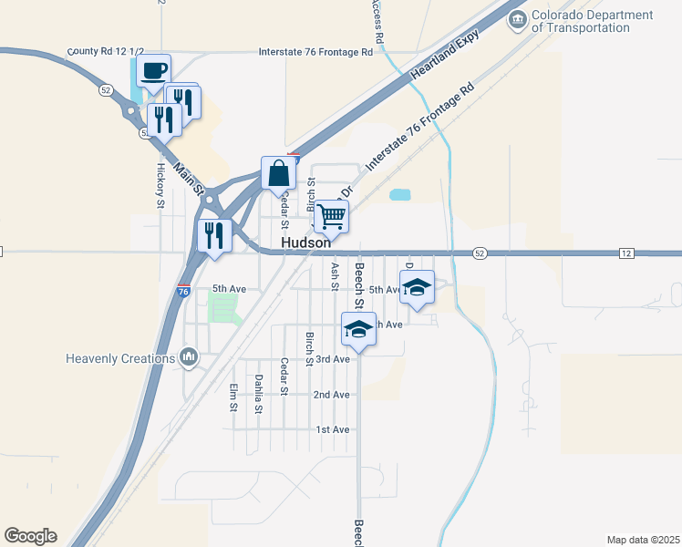 map of restaurants, bars, coffee shops, grocery stores, and more near 538 Ash Street in Hudson