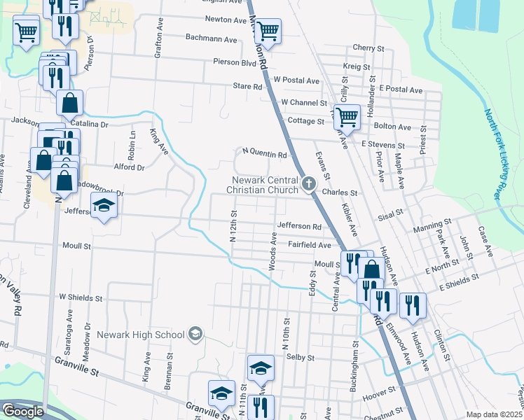 map of restaurants, bars, coffee shops, grocery stores, and more near 578 Ruggland Terrace in Newark