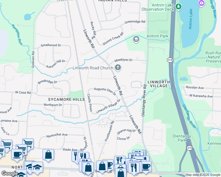 map of restaurants, bars, coffee shops, grocery stores, and more near 932 Augusta Glen Drive in Columbus