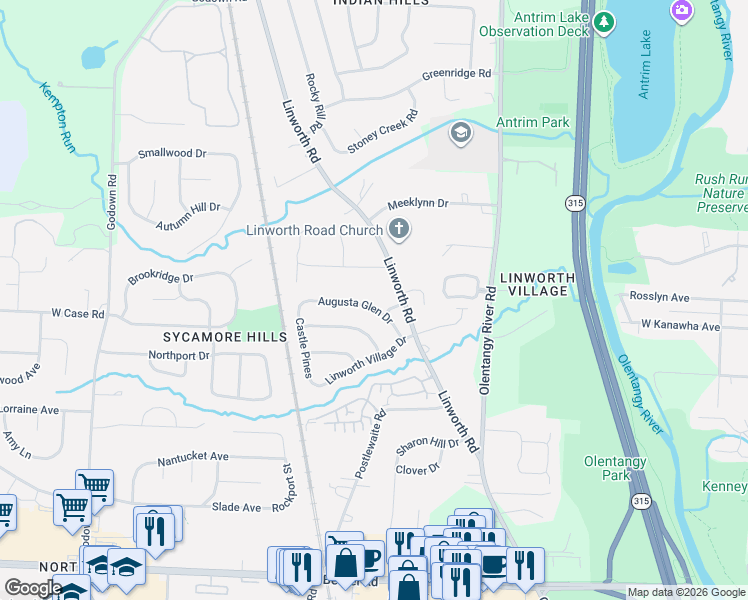 map of restaurants, bars, coffee shops, grocery stores, and more near 932 Augusta Glen Drive in Columbus