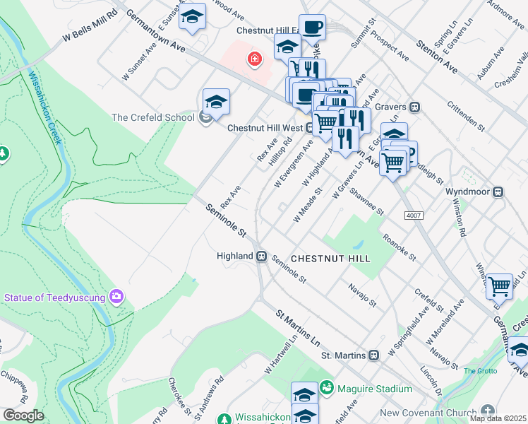map of restaurants, bars, coffee shops, grocery stores, and more near 246 West Evergreen Avenue in Philadelphia