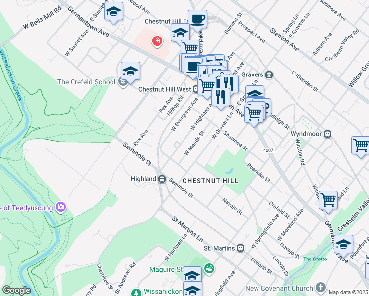 map of restaurants, bars, coffee shops, grocery stores, and more near 237 West Highland Avenue in Philadelphia