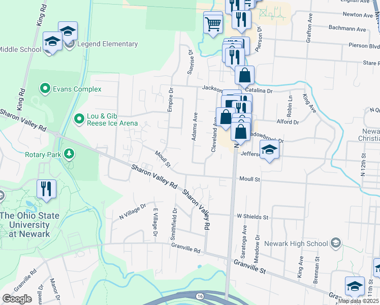 map of restaurants, bars, coffee shops, grocery stores, and more near 863 Adams Avenue in Newark