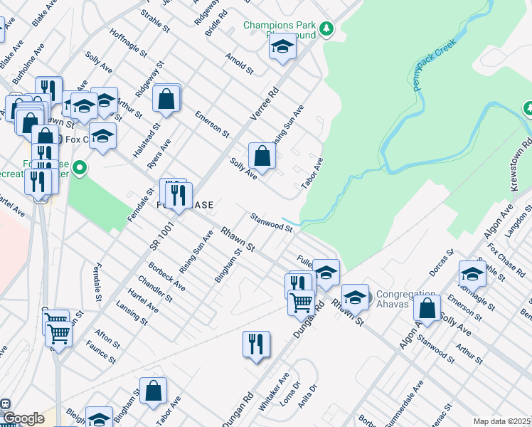 map of restaurants, bars, coffee shops, grocery stores, and more near 1039 Stanwood Street in Philadelphia