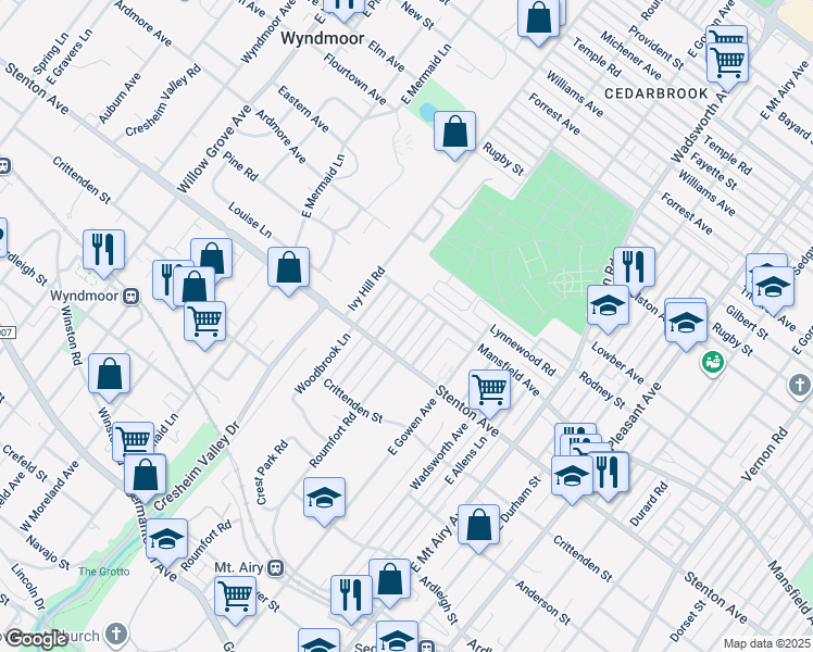 map of restaurants, bars, coffee shops, grocery stores, and more near 923 Roumfort Road in Philadelphia