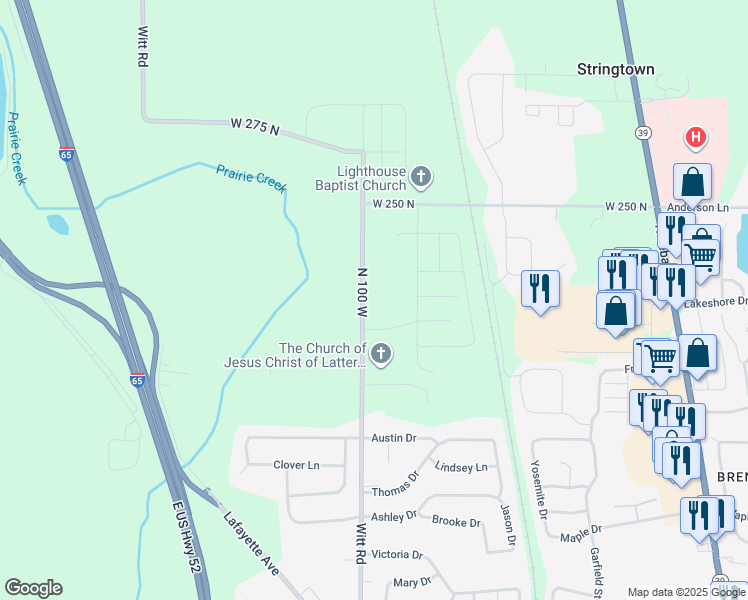 map of restaurants, bars, coffee shops, grocery stores, and more near 2353 Witt Road in Lebanon