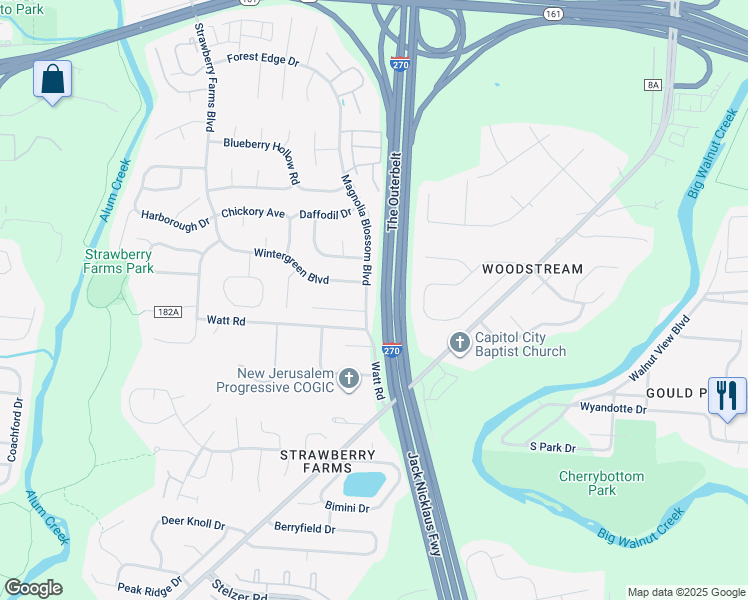 map of restaurants, bars, coffee shops, grocery stores, and more near 4878 Magnolia Blossom Boulevard in Columbus