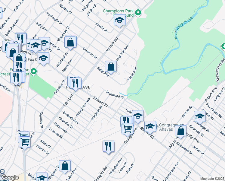 map of restaurants, bars, coffee shops, grocery stores, and more near 1039 Stanwood Street in Philadelphia