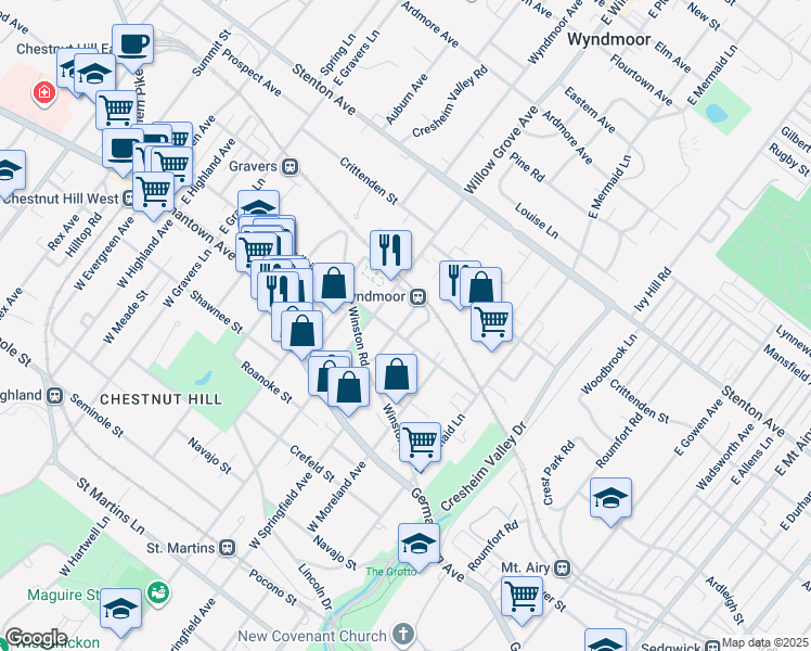 map of restaurants, bars, coffee shops, grocery stores, and more near 234 Benezet Street in Philadelphia