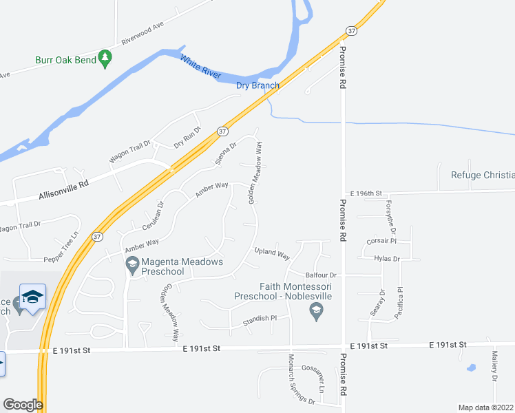 map of restaurants, bars, coffee shops, grocery stores, and more near 19268 Chicory Court in Noblesville