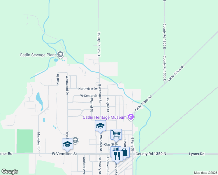 map of restaurants, bars, coffee shops, grocery stores, and more near 101 Northview Street in Catlin