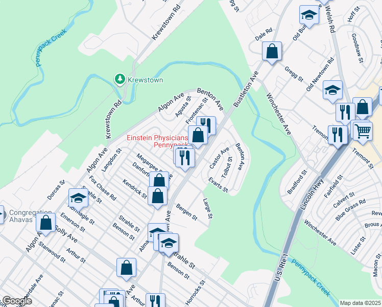 map of restaurants, bars, coffee shops, grocery stores, and more near 1832 Mower Street in Philadelphia