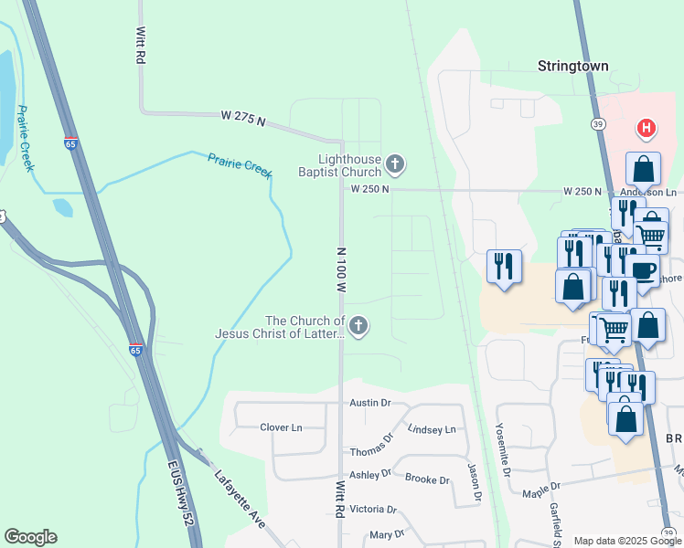 map of restaurants, bars, coffee shops, grocery stores, and more near 2353 Witt Road in Lebanon