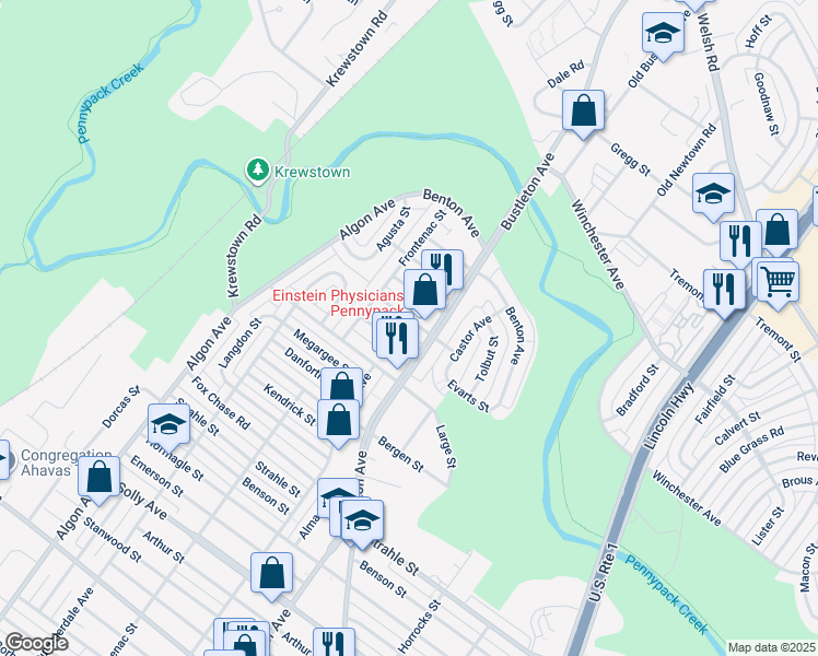 map of restaurants, bars, coffee shops, grocery stores, and more near 1832 Mower Street in Philadelphia