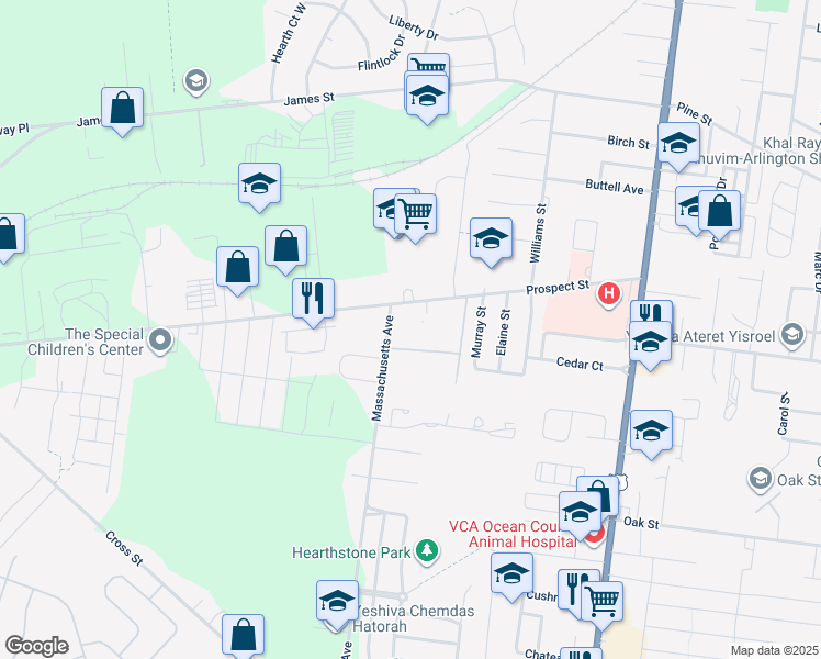 map of restaurants, bars, coffee shops, grocery stores, and more near 446 Prospect Street in Lakewood Township