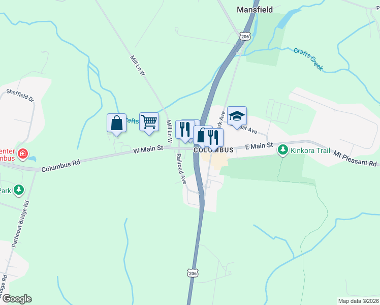 map of restaurants, bars, coffee shops, grocery stores, and more near 24394 West Main Street in Mansfield