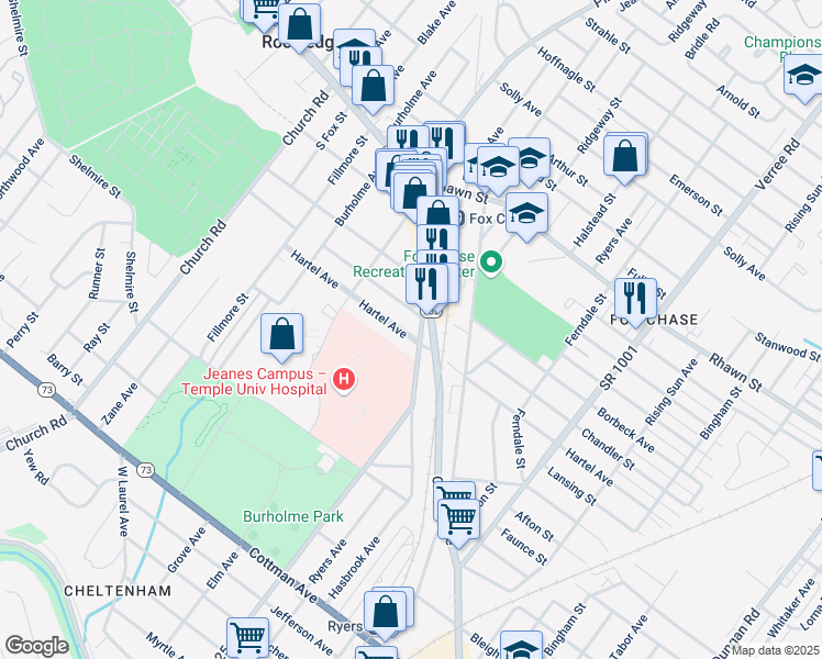 map of restaurants, bars, coffee shops, grocery stores, and more near 431 Hartel Avenue in Philadelphia