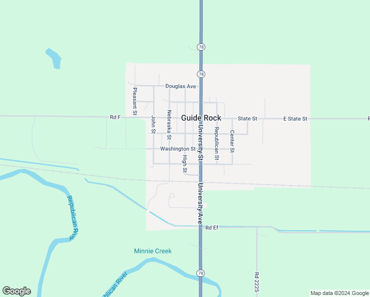 map of restaurants, bars, coffee shops, grocery stores, and more near Washington Street in Guide Rock