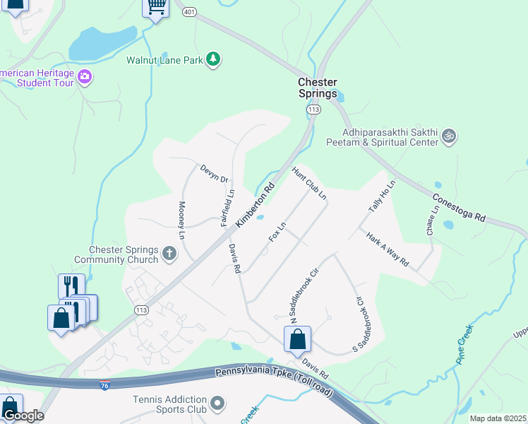 map of restaurants, bars, coffee shops, grocery stores, and more near 724 Kimberton Road in Chester Springs