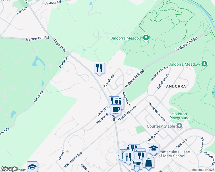 map of restaurants, bars, coffee shops, grocery stores, and more near 822 Ayrdale Road in Philadelphia
