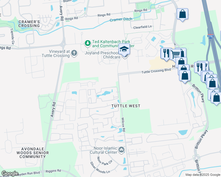 map of restaurants, bars, coffee shops, grocery stores, and more near 6003 Red Winesap Way in Dublin