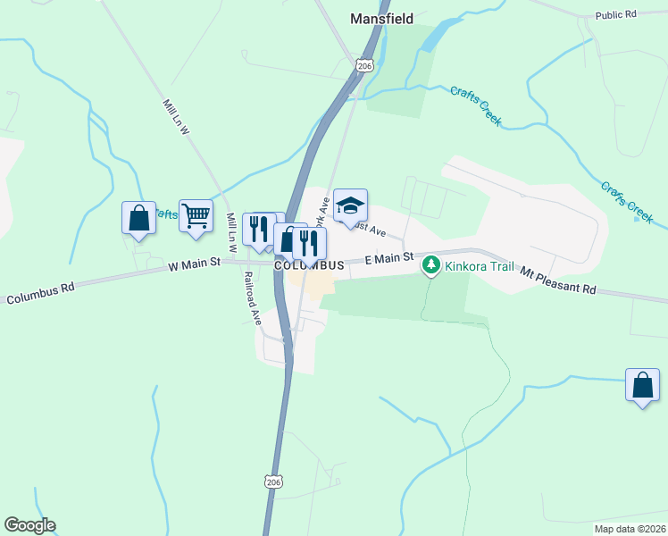 map of restaurants, bars, coffee shops, grocery stores, and more near 24564 East Main Street in Mansfield