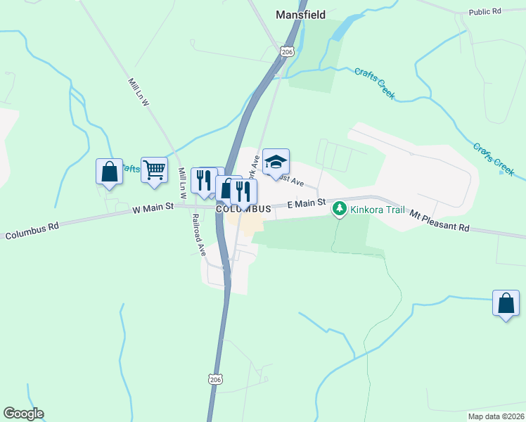 map of restaurants, bars, coffee shops, grocery stores, and more near 24564 East Main Street in Mansfield