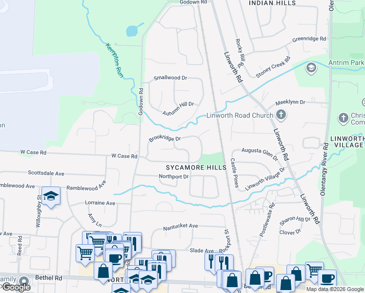 map of restaurants, bars, coffee shops, grocery stores, and more near 5576 Millington Road in Columbus